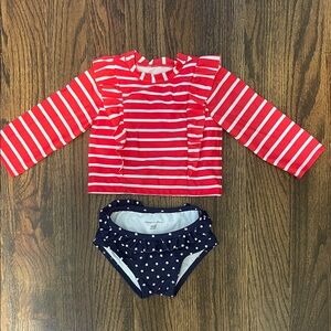 Janie and Jack Red and Navy Striped Rashguard Set